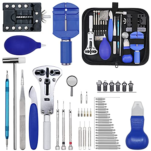 Gootoop Kit de Reparación de Relojes, Herramientas de Reloj Profesionales, Kit Relojero con Abridor y Pasadores, Herramientas para Ajustar Correa, Fuelle, Lupa etc. con Estuche y Accesorios Gootoop Kit de Reparación de Relojes, Herramientas de Reloj Profesionales, Kit Relojero con Abridor y Pasadores, Herramientas para Ajustar Correa, Fuelle, Lupa etc. con Estuche y Accesorios