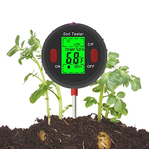 GPWDSN Medidor de pH del Suelo, 5 en 1, medidor de Humedad/Temperatura/luz/Humedad/pH del Suelo, Kits de Herramientas de jardinería para el Cuidado de Las Plantas, Ideal para Uso en Jardine