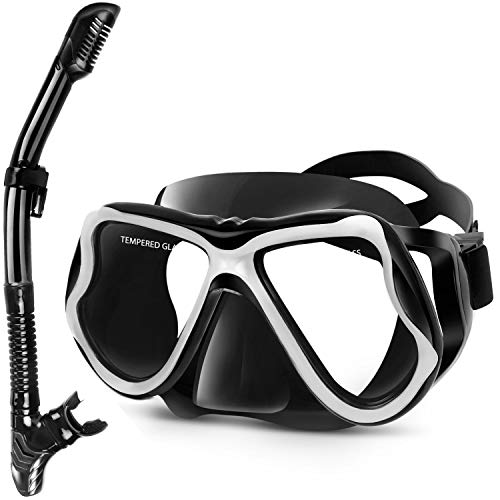 Greatever Gafas y Tubo de Snorkel Set Kit de Snorkeling Anti-Vaho Anti-Fuga Máscara de Buceo para Adultos (Black)