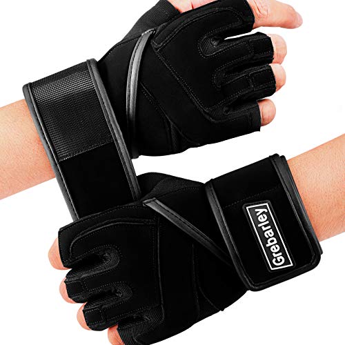 Grebarley Fitness Gloves Guantes de Entrenamiento, Levantamiento de Pesas liviano Ideal para Levantamiento de Pesas, Entrenamiento de Crossfit y Traje de Ciclismo para Hombres y Mujeres (Negro, M)