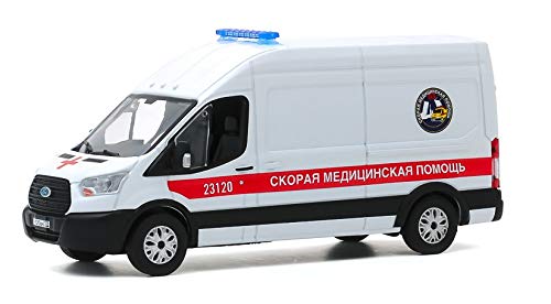 Greenlight 86182 2019 Ford Transit LWB High Roof Ambulance - San Petersburgo, Rusia 'Fast Medical Aid' escala 1:43