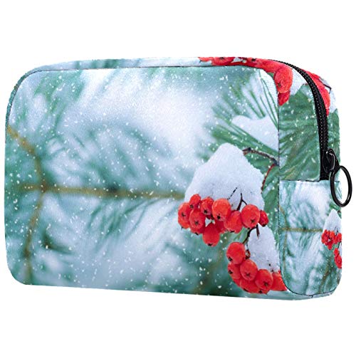 Große Schminktasche Reißverschlusstasche Travel Cosmetic Organizer für Frauen und Mädchen - Green Pine Leaves Snow Nature Land