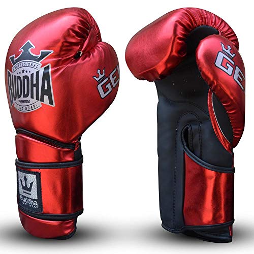 Guantes de Boxeo Muay Thai Kick Boxing Buddha Pro Gel (16 Onz, Rojo)