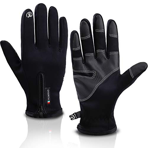 Guantes de Invierno Guantes Moto y Ciclismo Senderismo para Hombre y Mujer Guantes de Deporte con Forro de Lana Gruesa Cremallera Trasera Adicional Guantes de Pantalla Táctil – M