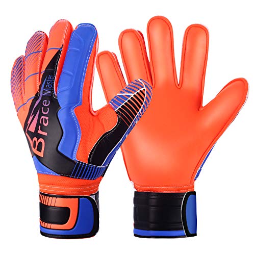 Guantes de Portero con Fuerte Agarre y Protección para los Dedos, Guante de Portero de Palma 3 + 3MM para Hombres y Mujeres, Entrenamiento y Partido, Interiores y Exteriores (Azul-Naranja, 11)