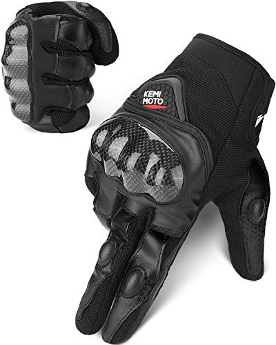 Guantes Moto Tranpirable Entretiempo Guantes con Protección Guantes Moto Verano Anti-Deslizante Pantalla Táctil Proteccion Gloves Racing Moto (Negro, L)