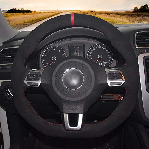 HCDSWSN Cubierta de Cuero del Volante de Gamuza Negra para Volkswagen Golf 6 GTI MK6 VW Polo GTI Scirocco R Passat CC R-Line 2010 HCDSWSN Cubierta de Cuero del Volante de Gamuza Negra para Volkswagen Golf 6 GTI MK6 VW Polo GTI Scirocco R Passat CC R-Line 2010
