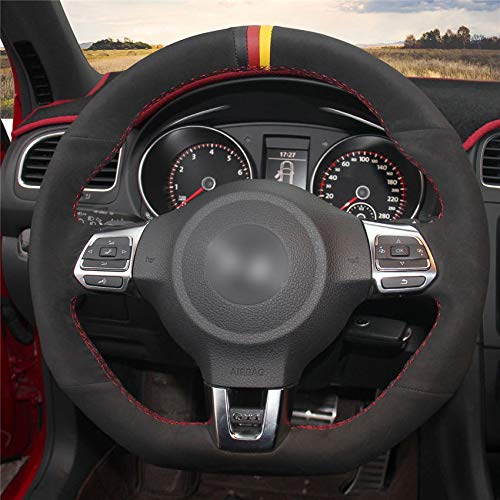 HCDSWSN Cubierta de Cuero del Volante de Gamuza Negra para Volkswagen Golf 6 GTI MK6 VW Polo GTI Scirocco R Passat CC R-Line 2010 HCDSWSN Cubierta de Cuero del Volante de Gamuza Negra para Volkswagen Golf 6 GTI MK6 VW Polo GTI Scirocco R Passat CC R-Line 2010