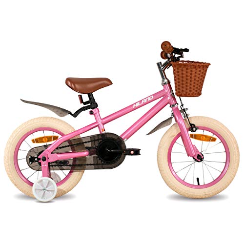 Hiland ins Star - Bicicleta infantil de 4 a 7 años con ruedas de apoyo, freno de mano y freno de contrapedal, color rosa