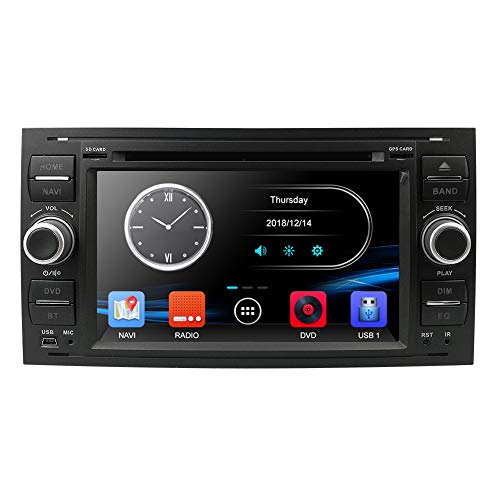 hizpo Radio da 7 pollici per autoradio Compatible con Focus C-max Fiesta Fusion Galaxy con lettore DVD video GPS Can-Bus Mirrorlink Bluetooth Multi Touch Screen