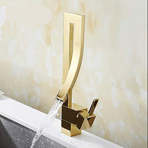 HUANGDANSEN Kitchen Taps Basin Faucet Gold Brass Faucet Square Bathroom Sink Faucet Single Handle Deck-Mounted Toilet Hot and Cold Mixing Faucet