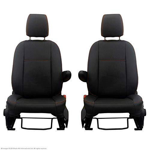 INKA Fundas de asiento delantero 1+1 de vinilo negro para Ford Transit Custom a partir de 2012 [elección de 8 colores puntados] (negro/naranja)