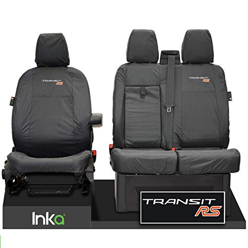 Inka Fundas de asiento impermeables para Ford Transit MK8 Jumbo Front 1+2 gris con bordado RS [Elección de 6 colores bordados] MY 2014-2021 (naranja)
