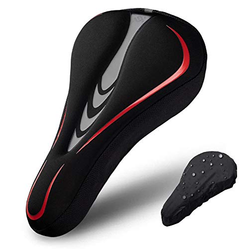 Inroserm Funda de Gel para Sillín de Bicicleta, Cojín para Asiento de Bicicleta con Funda Resistente al Agua y al Polvo y Correa de Reflectante, Asiento Extra Suave para Ciclismo de Montaña (Rojo)