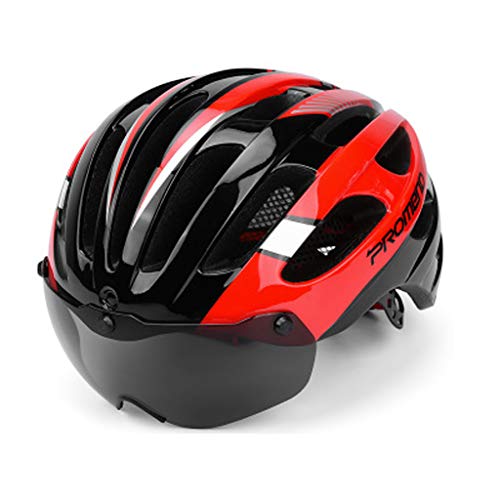 JM- Casco de equitación para Adultos Bicicleta de montaña protección de Seguridad Casco Ultraligero Gafas magnéticas integradas (Color : D)