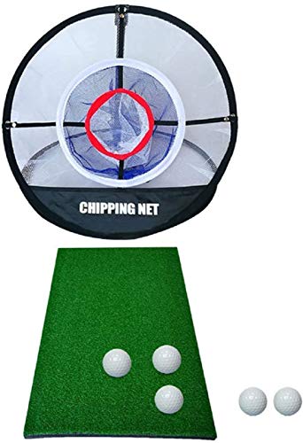 Juego de entrenamiento de golf, ayuda para entrenamiento de golf con alfombrillas de golf, red de conducción de golf, red de golf Elite Chipping Net Set de red portátil para conducción en interiores