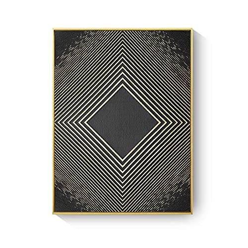 JXMK Pedazo de Oro Retro Europeo polígono de Diamante en Blanco y Negro Abstracto Lienzo Pintura Arte Cartel decoración 40x50 cm sin Marco