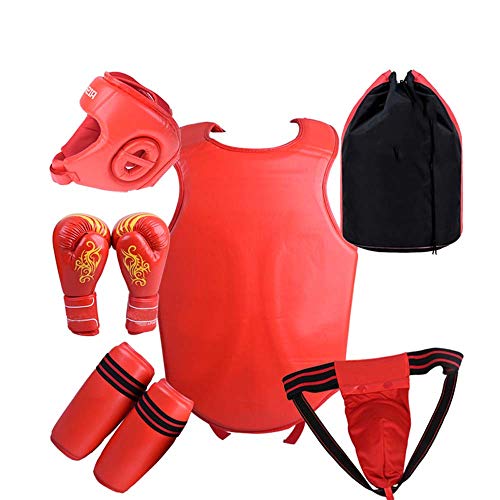 JXS 5 Piezas de Sanda Profesionales Protectores-Protector de Pecho, Protector de Cabeza, Protector de piernas, Coquilla, Guantes de Boxeo,Rojo,181~185cm JXS 5 Piezas de Sanda Profesionales Protectores-Protector de Pecho, Protector de Cabeza, Protector de piernas, Coquilla, Guantes de Boxeo,Rojo,181~185cm