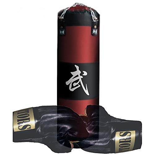 Kárate Original - Saco de boxeo (120 cm, con soporte y guantes), color negro y rojo