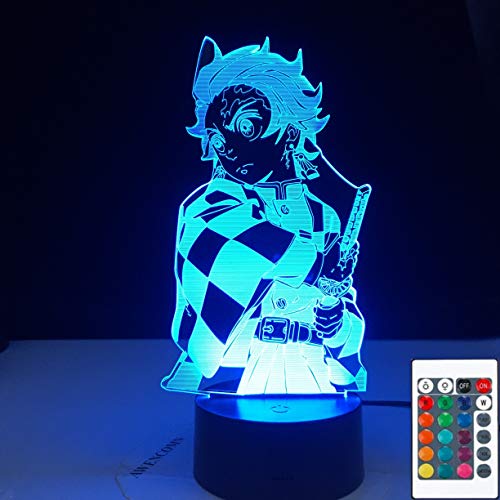 Kimetsu No Yaiba Tanjiro Kamado Figura Demon Slayer 3D LED Luz de noche Lámpara de mesa Mesita de noche Decoración Regalo de niños