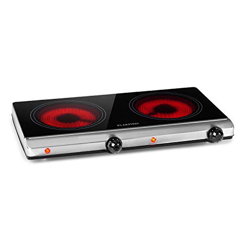 Klarstein Cookbuddy - Placa de cocina portátil, Potencia ajustable 2400 W, Infrarrojo, Superficie de vitrocerámica, 2 zonas de cocción, Diámetro de 18 cm, 5 niveles, Calor residual, Plateado Klarstein Cookbuddy - Placa de cocina portátil, Potencia ajustable 2400 W, Infrarrojo, Superficie de vitrocerámica, 2 zonas de cocción, Diámetro de 18 cm, 5 niveles, Calor residual, Plateado