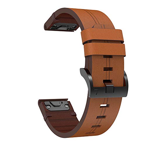KOMI Correas de reloj inteligente de repuesto para Garmin Fenix 6X GPS, 6X Pro/Fenix 5X y 5X Plus, correa de piel de liberación rápida para deportes de fitness (marrón)