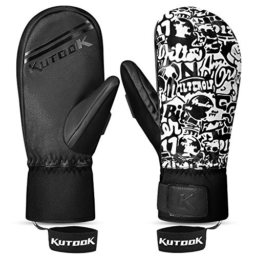 KUTOOK Guantes Esquí Manoplas Snowboard Hombre Mujer Guantes Ski Nieve Invierno Guantes Calentitos con Membrana Impermeable(L)