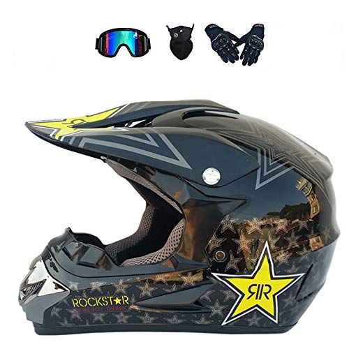 LALAGOU - Casco de motocross para niño, casco de moto, quad, casco de motocross, para adulto, para MTB, ATV, con gafas, guantes, máscaras, color múltiple (G, M 54-55 cm)