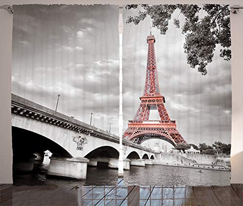 LBHHH Cortinas De París Puente De La Torre Eiffel Ciudad Capital Cloudscape Estilo Monocromo Impresión De Imagen Sala De Estar Dormitorio Cortina De Ventana (Ancho) 300 × (Alto) 220cm