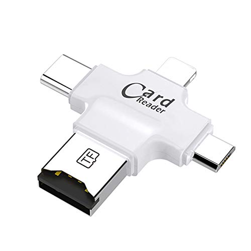 Lector de tarjetas Micro SD, lector de tarjetas 4 en 1 con conector USB de iluminación/tipo C OTG HUB, adaptadores de tarjeta de memoria flash TF para Smartphones/Android Micro USB/Mac/PC (blanco)