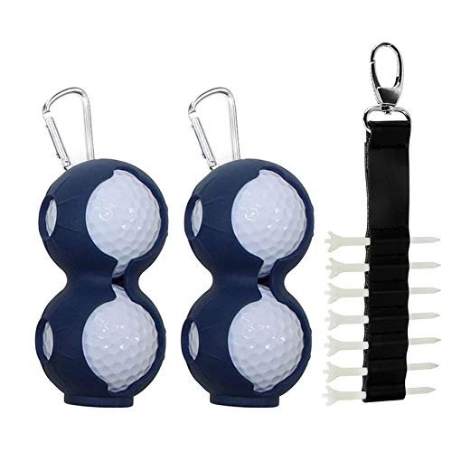 LIKOSO Soporte para pelotas de golf de silicona portátil con clip (2 piezas) y soporte para tees para fácil fijación a la bolsa de cinturón, ligero y duradero