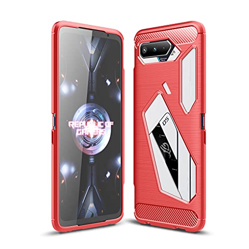Liner Funda para ASUS ROG Phone 5, Estuche Protectora con Absorción de Impactos y Fibra de Carbono [Silicone Gel Flex], Ultradelgado TPU Bumper Carcasa para ASUS ROG Phone 5 - Rojo