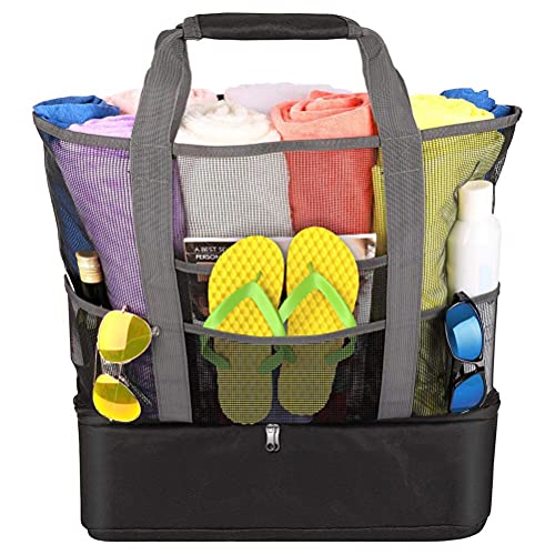 Lipeed Bolsa de playa de malla, bolsa de playa pesada de viaje de verano con cremallera y compartimento impermeable para frigorífico, bolsa de playa para vacaciones. Lipeed Bolsa de playa de malla, bolsa de playa pesada de viaje de verano con cremallera y compartimento impermeable para frigorífico, bolsa de playa para vacaciones.
