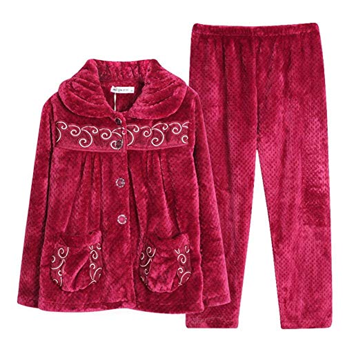 LLSS Conjunto de Pijama para Mujer, Pijamas cálidos de Invierno, Bolsillos Delanteros, Ropa Estampada, Camisetas con Botones de Solapa y Manga Larga, Pantalones de Pijama grue