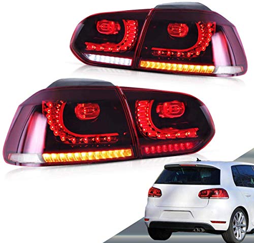 Luces traseras LED VLAND para 2008 2009 2010 2011 2012 2013 Golf 6 Golf VI GTI GTD TSI TDI R Luces traseras con indicador dinámico LHD UK Stock (rojo + transparente)