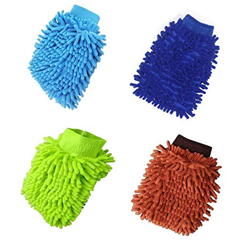 Manopla de microfibra para lavado de coche, 4 unidades, guantes de lavado de microfibra de doble cara, paños de fideos de microfibra para limpieza de automóviles y limpieza del hogar (color al azar)