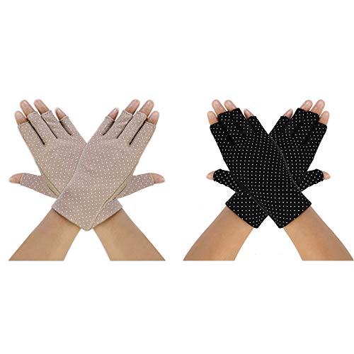 MaoXinTek Guantes de Protección UV Solar de Mujeres 2 Pares Guantes Cortos para Conducir sin Dedos Antideslizantes Verano Primavera al Aire Libre para Chicas Equitación, Ciclismo, El Golf Exteriores