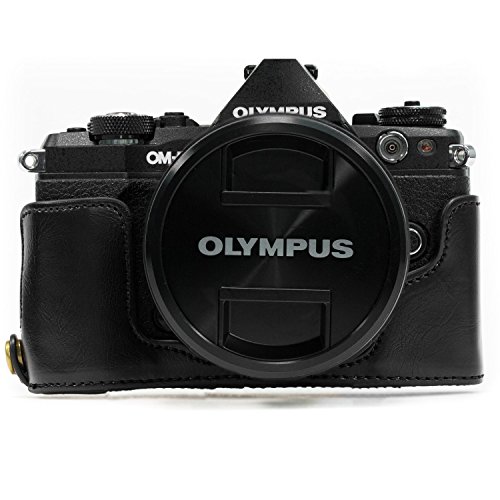 MegaGear Ever Ready MG966 - Funda de Piel con Correa para cámara Olympus OM-D E-M5 Mark II, Color Negro