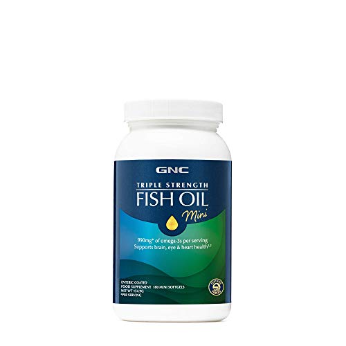 Mini aceite de pescado de fuerza triple GNC, 180 mini cápsulas blandas, ayuda a la salud del cerebro, los ojos y el corazón