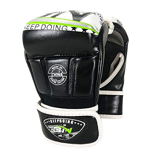 MiOYOOW Guantes de boxeo de medio dedo, guantes de entrenamiento de boxeo transpirables con banda de muñeca para entrenamiento de saco de boxeo Sanda Sparring