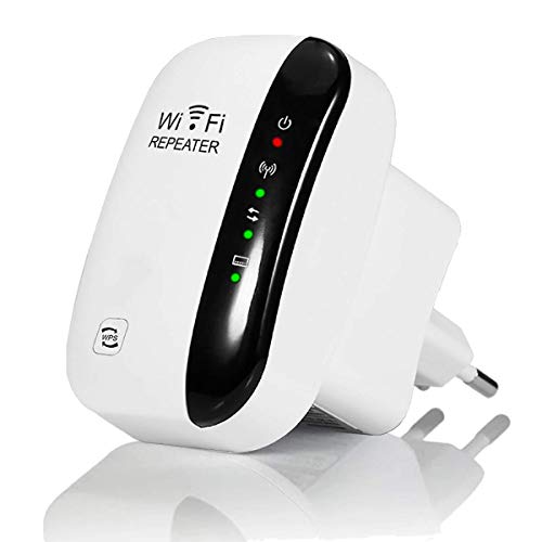 MISSJJ Repetidor WiFi, Amplificador WiFi Largo Alcance de 300Mbps, 2.4GHz, Extensor WiFi con Repetidor/Ap Modo/Función WPS, Repetidor Señal WiFi Compatible con Todos los Enrutadores y Fibra