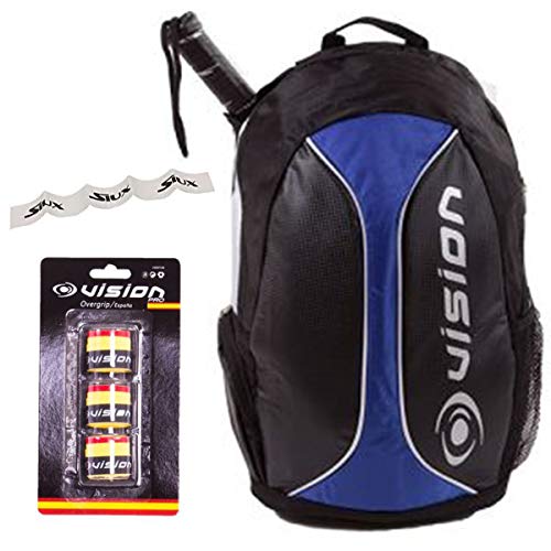 Mochila Vision + Overgrip Spain + Protector Transparente/Mochilas para Niño Hombre y Mujer/Funda para Raqueta Palas Padel/Accesorios pádel Nivel intermedio avanzado y Principiante (Azul)