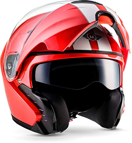 Moto Helmets® F19 «Gloss Black» Casco de moto, modular, abatible, casco integral para moto, ECE 22.05, visera solar con cierre rápido, funda, XS–XXL (53-64 cm)