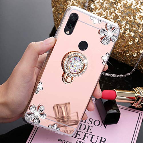 MRSTER Funda Compatible con Xiaomi Mi 9T Pro, Brillante Brillo Suave Silicona TPU Gel Parachoques Espejo Funda con Soporte Giratorio de 360 Grados para Xiaomi Mi 9T / Mi 9T Pro. ZS Diamond Rose Gold