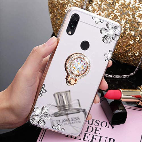 MRSTER Funda Compatible con Xiaomi Mi A2, Brillante Brillo Suave Silicona TPU Gel Parachoques Espejo Funda con Soporte Giratorio de 360 Grados para Xiaomi Mi A2 / Mi 6X. ZS Diamond Sliver