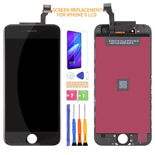 Para iPhone 6 pantalla LCD reemplazo digitalizador kit de montaje de vidrio con marco, película templada gratis, pegamento y herramientas, sin botón de inicio (Negro)