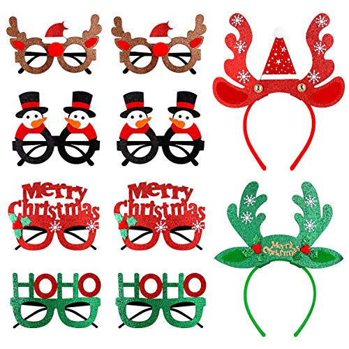 PRETYZOOM 10 diademas de Navidad, marco de gafas con cuernos de reno, muñeco de nieve, árbol de Navidad, diseño para Navidad, vacaciones, fiestas, decoración de disfraz, foto
