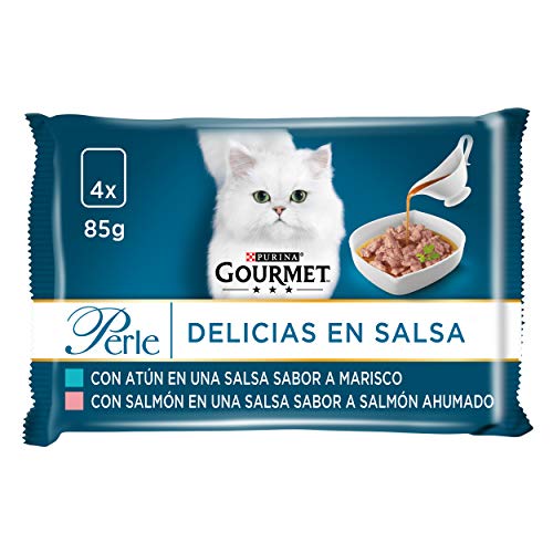 Purina Gourmet Perle Delicias en Salsa comida para gato con Salmon y Atun 12 x [4 x 85 g]