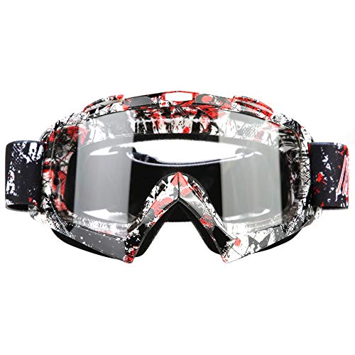 Qiilu Gafas de Moto, Qiilu Gafas Protección para Moto Motocross Esqui Deporte Ciclismo Carretera(P932 blanco)