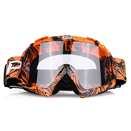 Qiilu Gafas Protección de moto para Motocross Esqui Deporte Ciclismo Carretera(naranja-blanco)